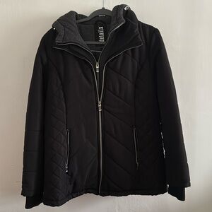 Black Quilted Jacket with Gray Hood